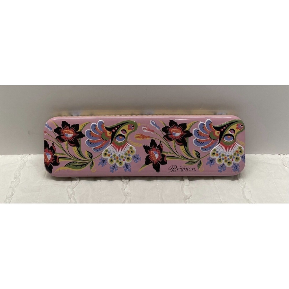 Brighton Pink Floral Paisley Decorative‎ Rectangular Jewelry Tin Gift Box 9x2.5"